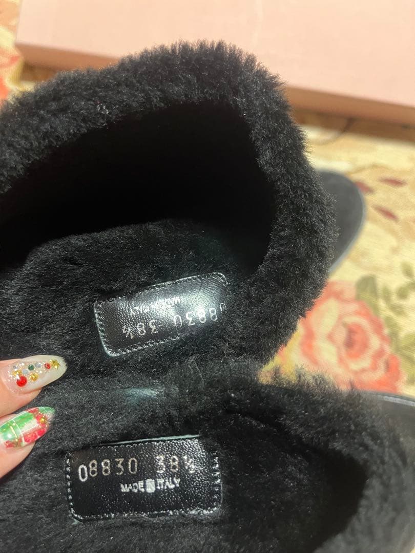 可愛い♡ミュウミュウスエードビジュームートンブーツ　黒　38.5