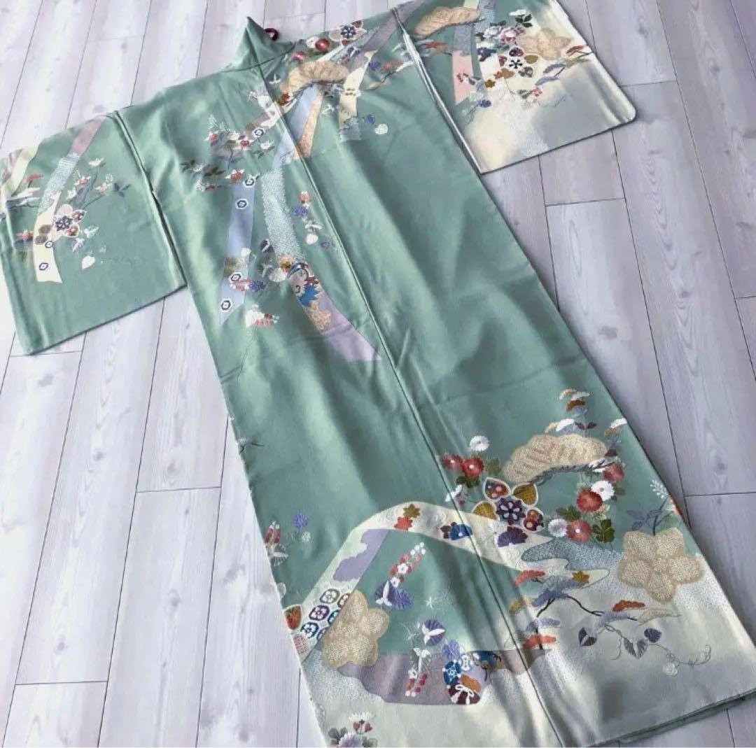 リクエスト価格に変更済み　蘇州刺繍スワトウ刺繍訪問着宝尽くし橘正絹　裄丈69cm