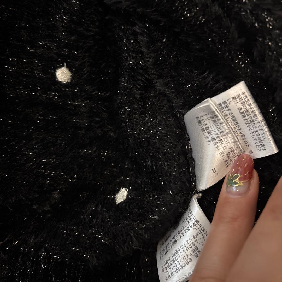 完売★新品！JUSGLITTY ドット刺繍カーディガン　ブラック×ホワイト　ラメ