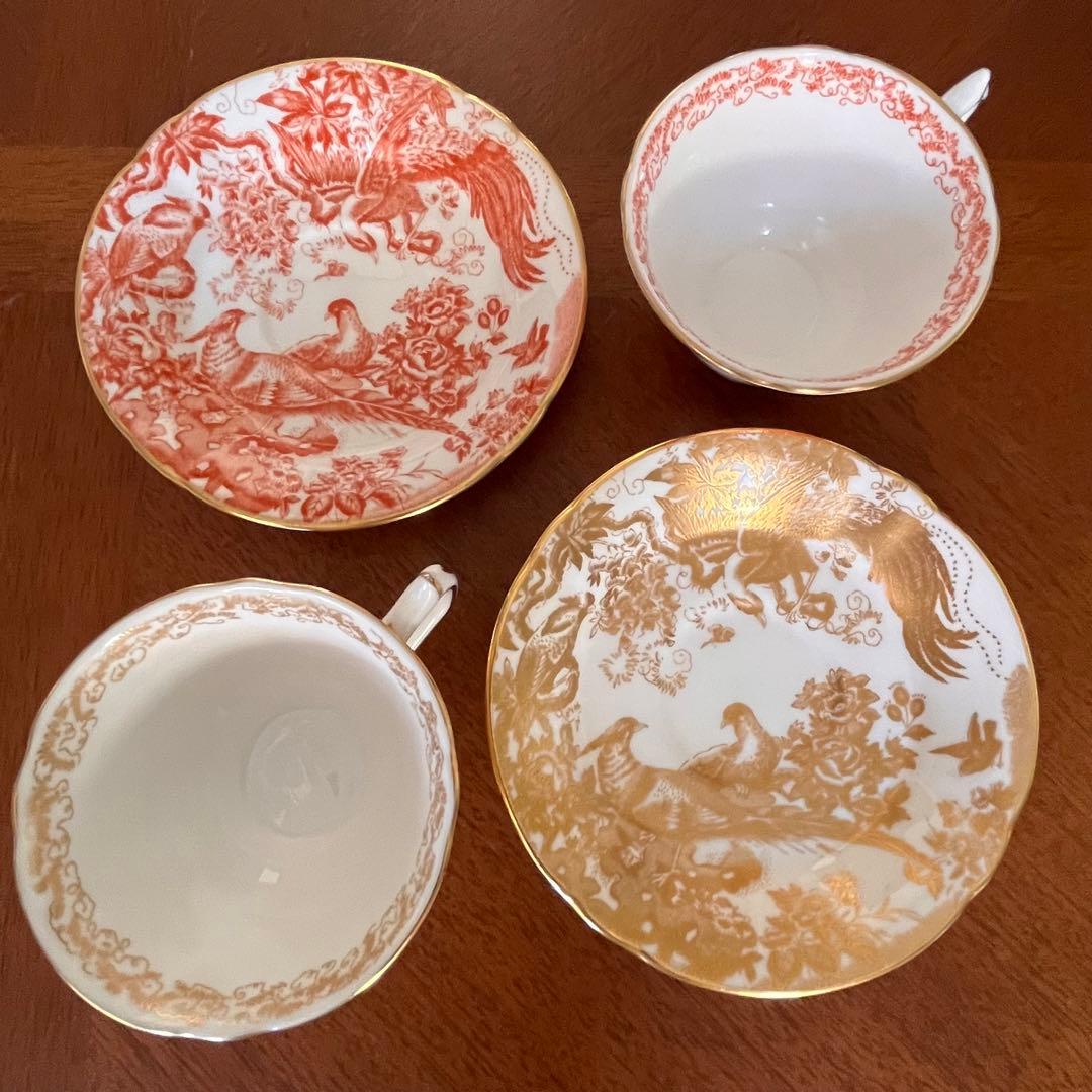 【希少品】ロイヤルクラウンダービー★レッド＆ゴールドエイビス★C/S 2客