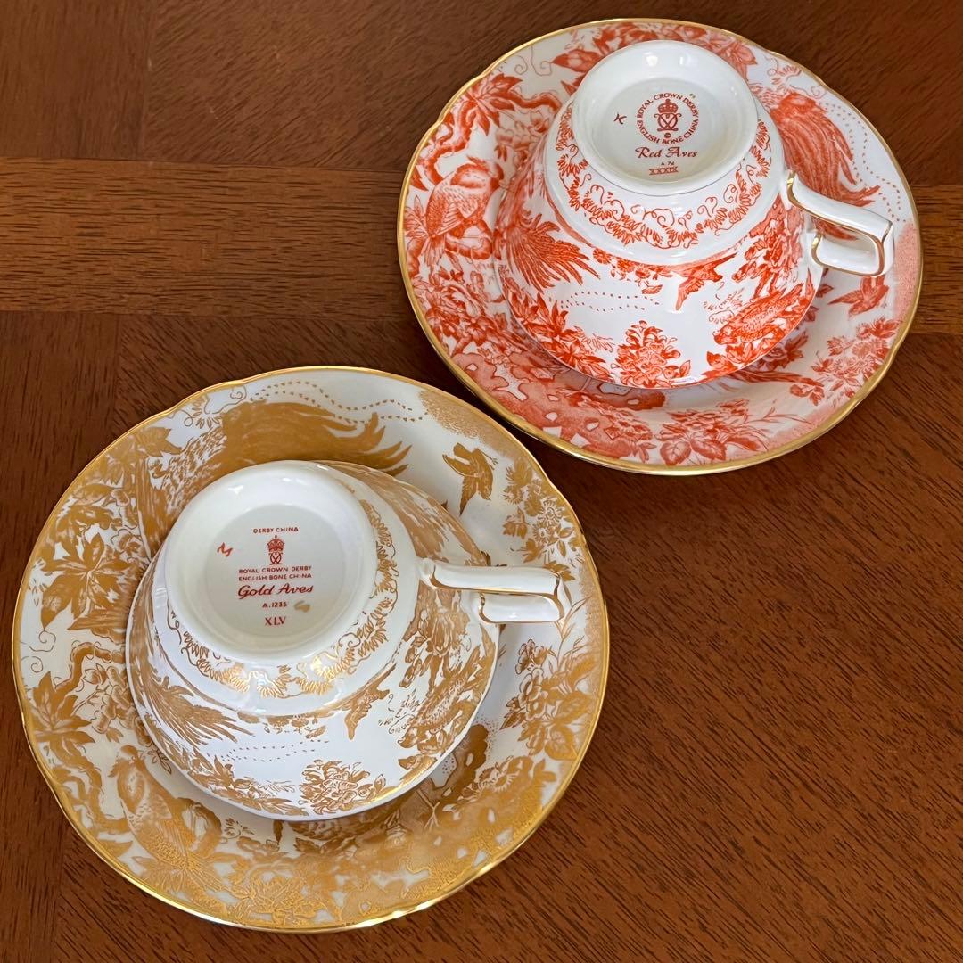 【希少品】ロイヤルクラウンダービー★レッド＆ゴールドエイビス★C/S 2客