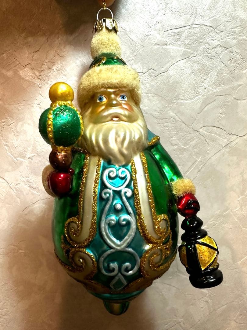 ポーランド購入高級手作り 吹きガラス製サンタクロスクリスマスオーナメント未使用
