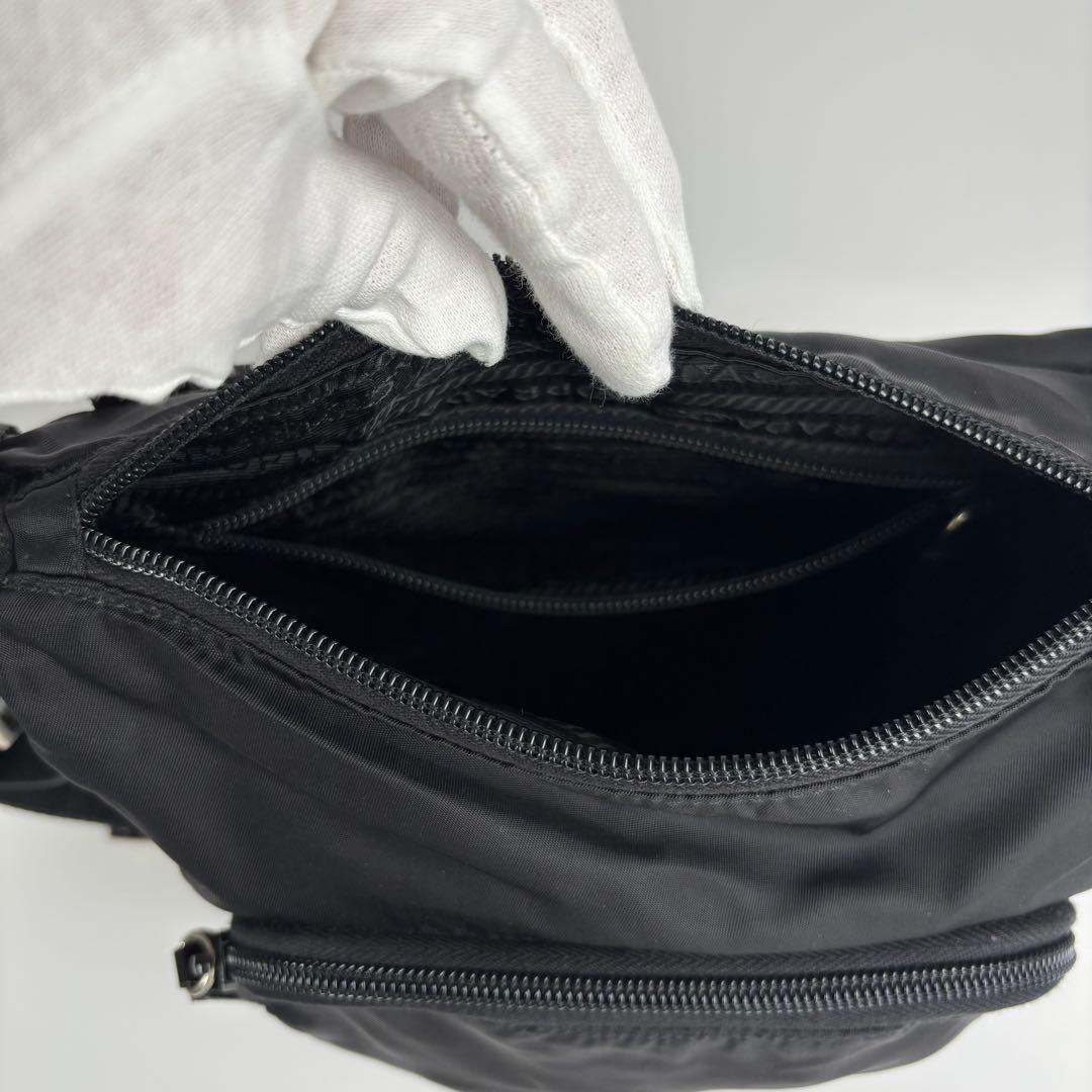 極美品 PRADA プラダ ショルダーバッグ テスートナイロン レザー ブラック