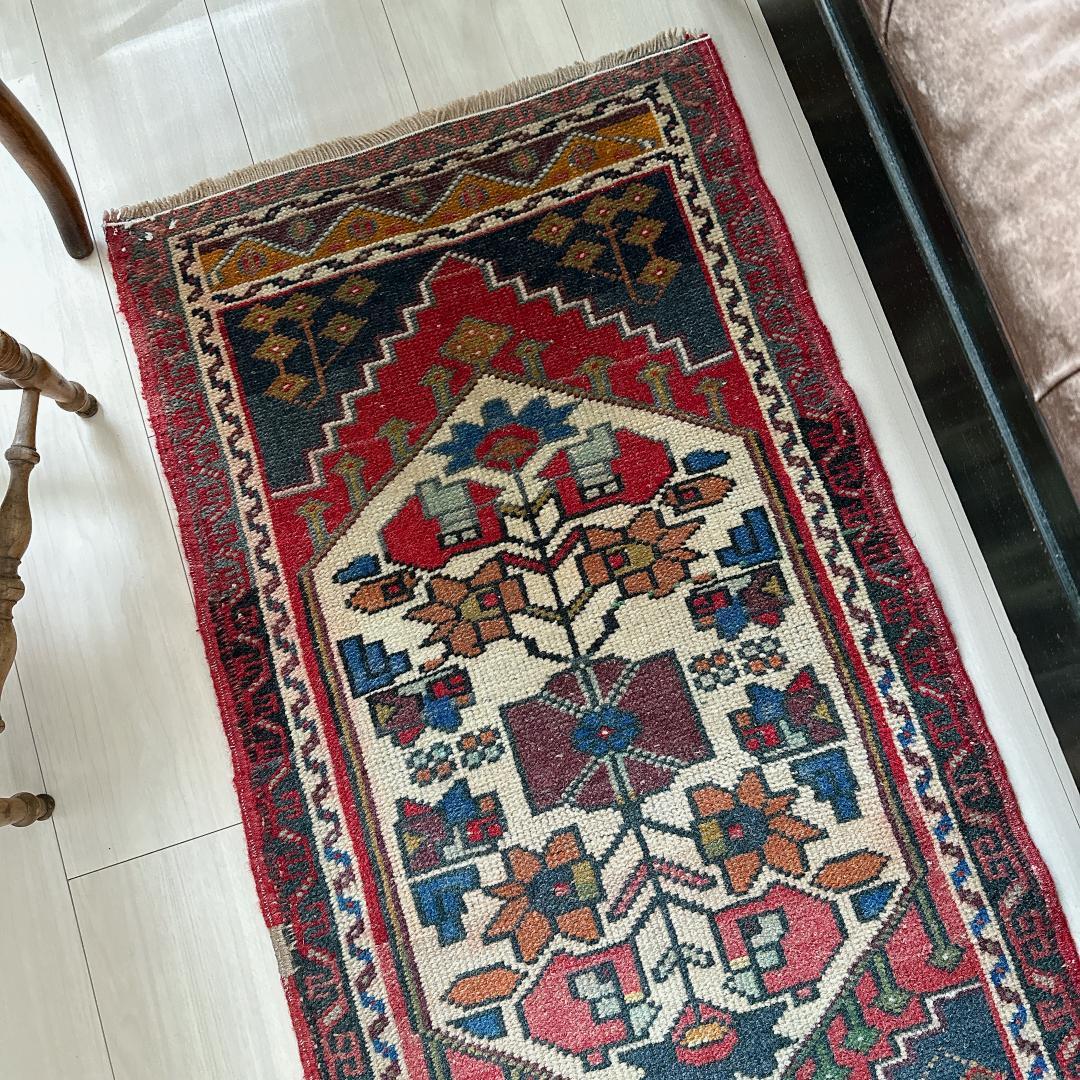 トルコヴィンテージラグ A36 スモールラグ ネイビー レッド マスタード