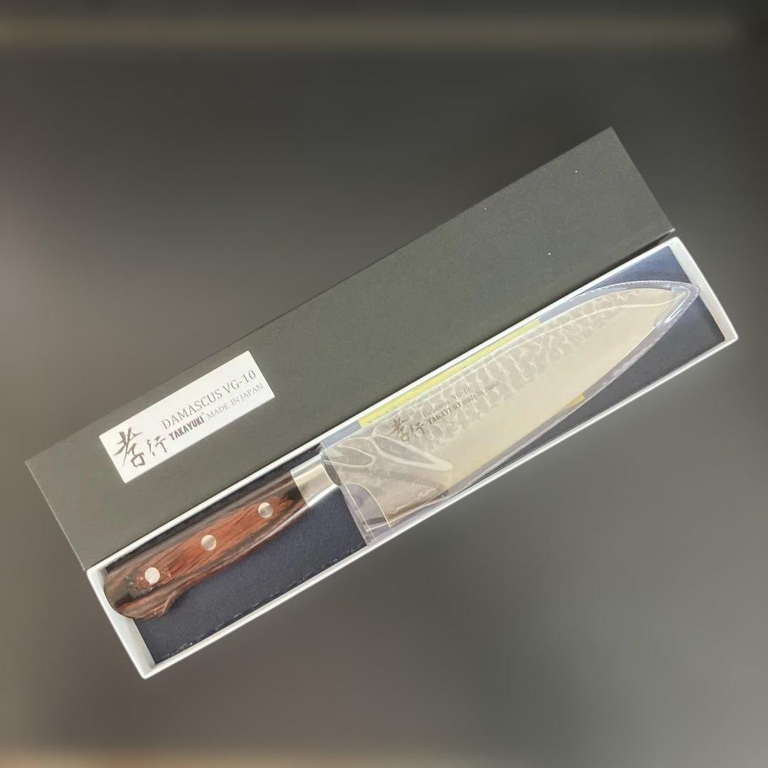 堺孝行　ダマスカス33層三徳包丁 180mmサビにくい鋼木製ハンドル