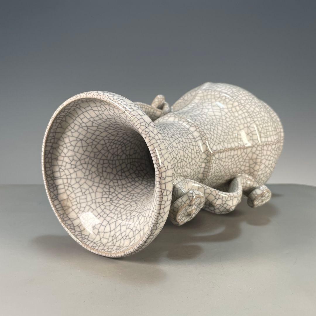 哥窯開片如意双耳瓶 景徳鎮 陶磁器 装飾品 現代工芸品 美術品 置物