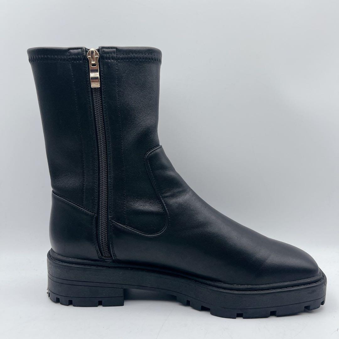 現行品✨ヒミコ トラックソールストレッチブーツ 黒 サイドジップ 本革 25cm