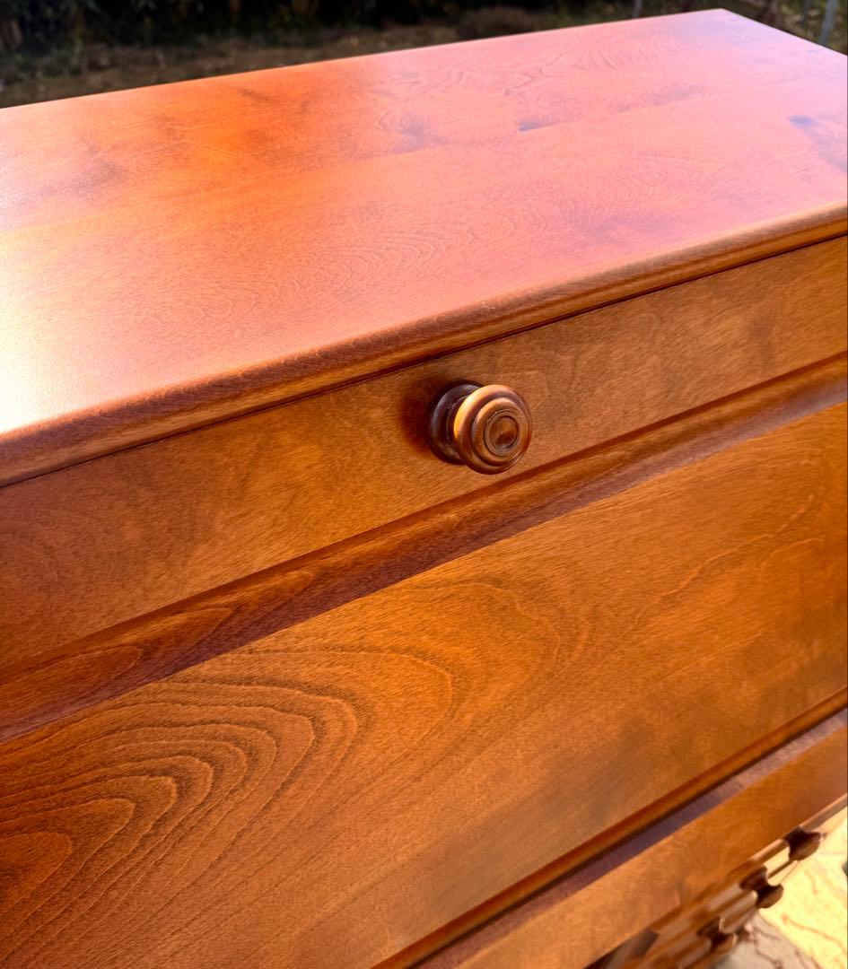 北海道民芸家具 樺無垢材 ライティングビューロー 民芸家具