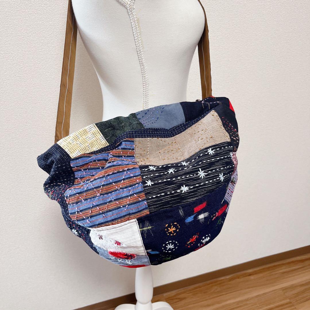 【80番】和柄　刺し子とパッチワークのリュック　ボディバッグ