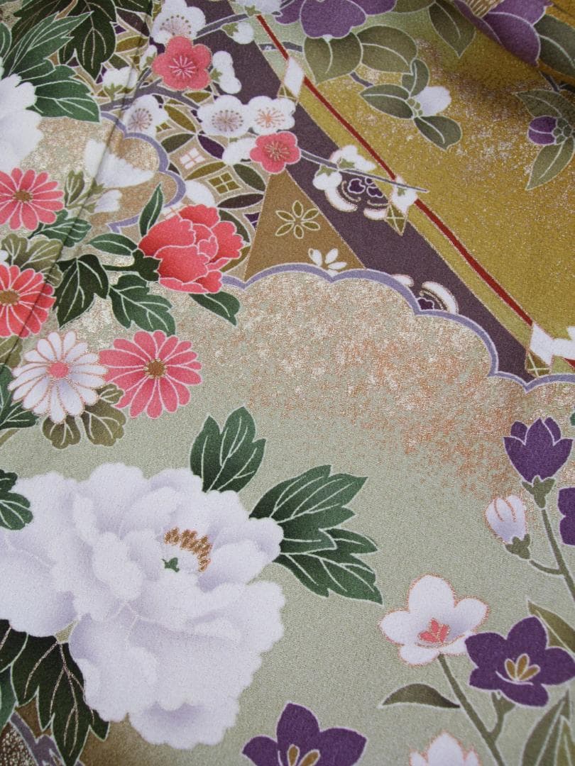 古典柄/牡丹桜/ぼかし染め/金駒刺繍/振袖フルセット　ｍ97　成人式