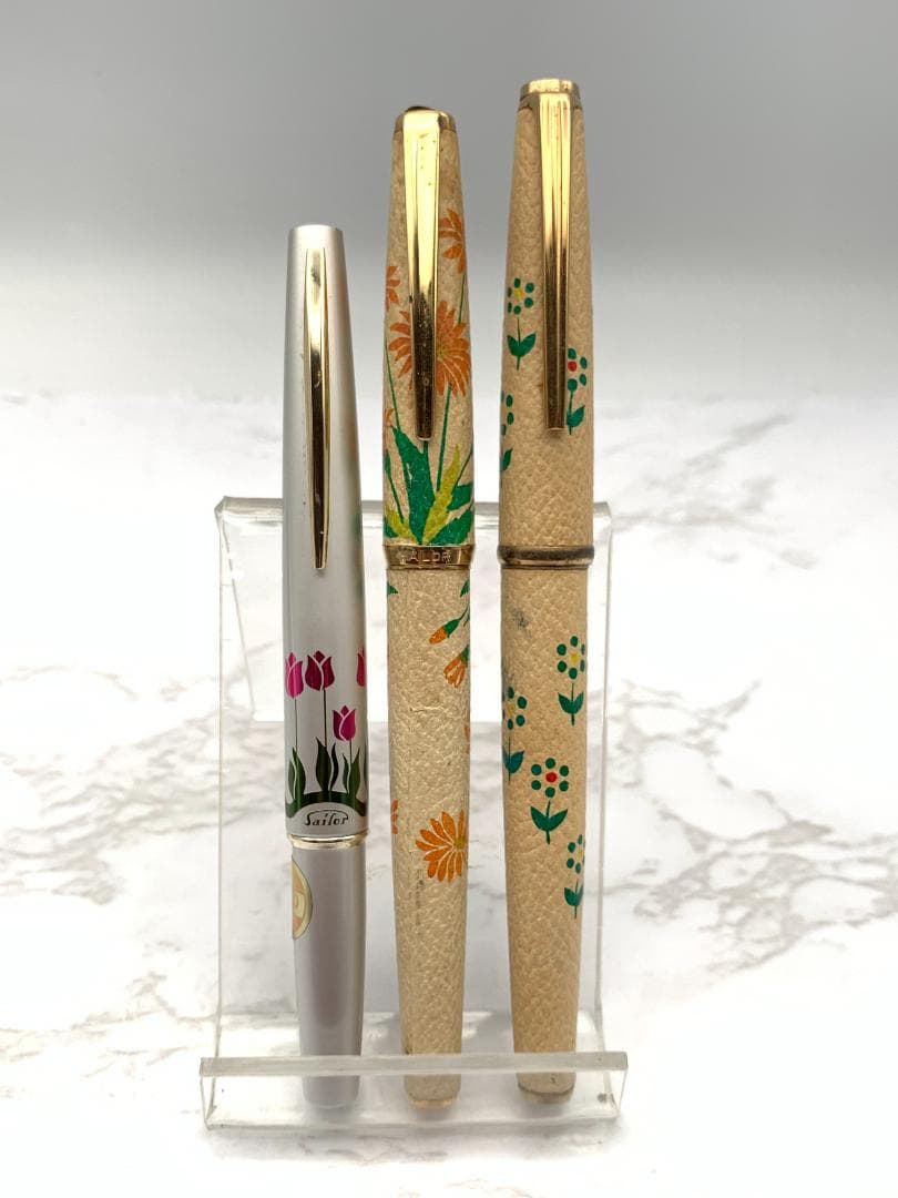 【３本まとめ】18K　花柄万年筆　昭和レトロ　ペン先無し