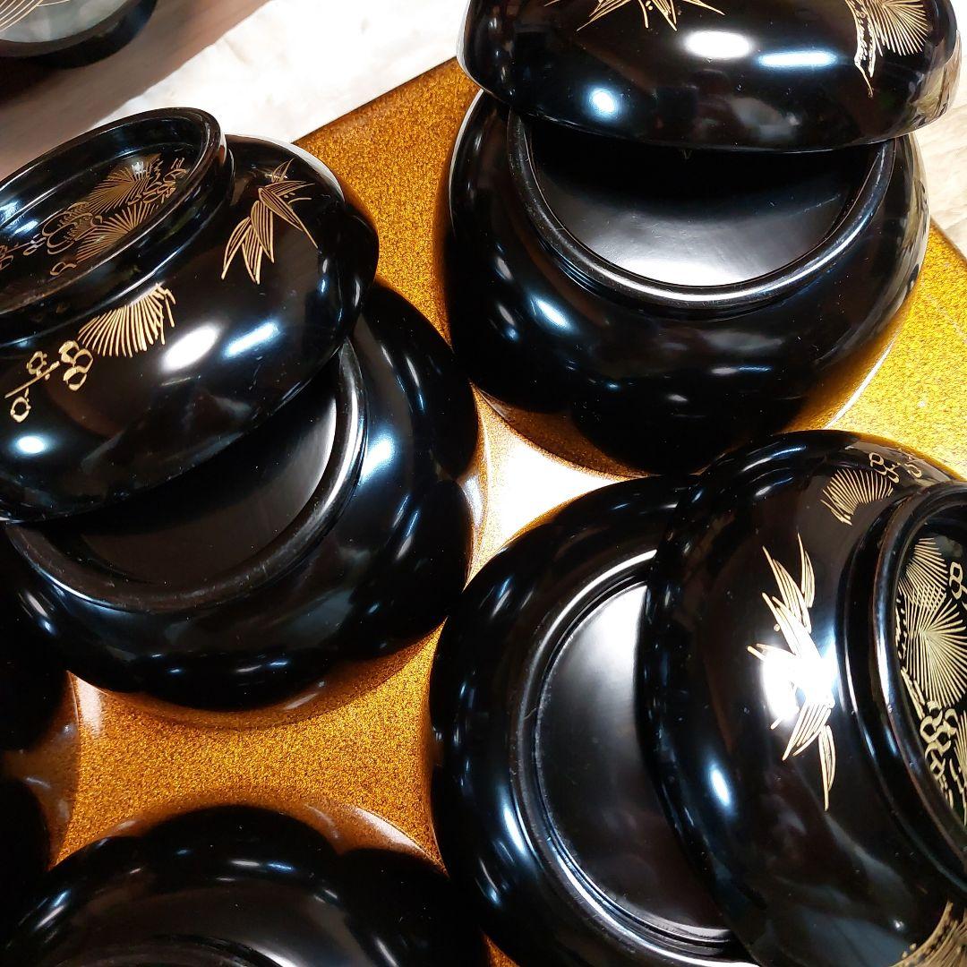 輪島黒塗松竹梅沈金蒔絵五客