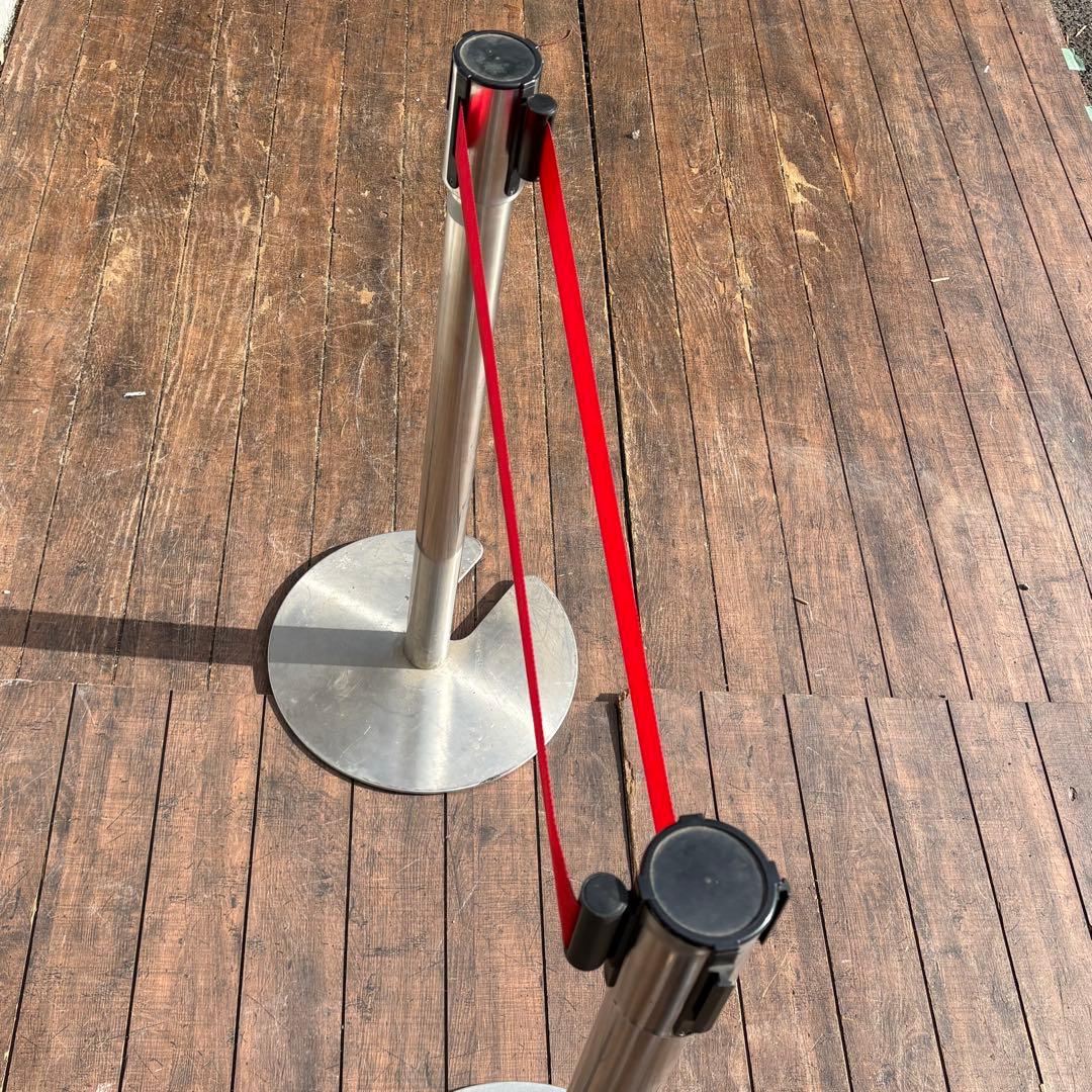 A2 ベルトパーテーション ポール 2本セット 赤ベルト ステンレス 店舗備品