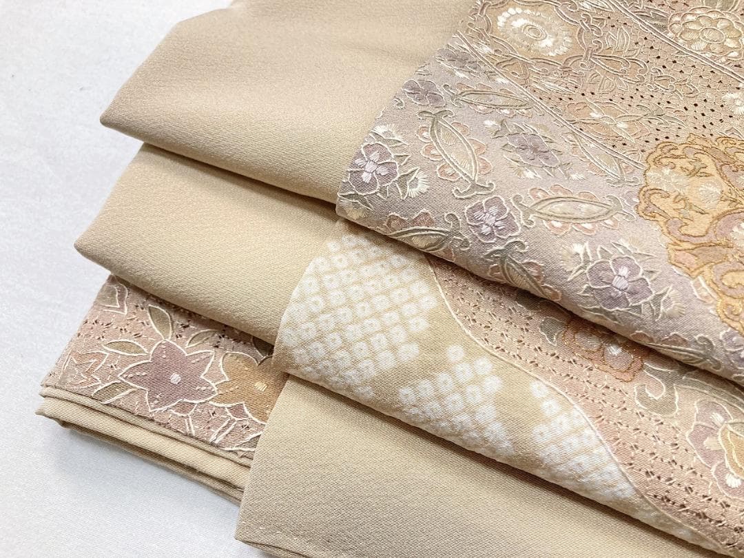 汕頭 蘇州 相良 総刺繍 中国三大 訪問着 袷 正絹 ベージュ クリーム1393