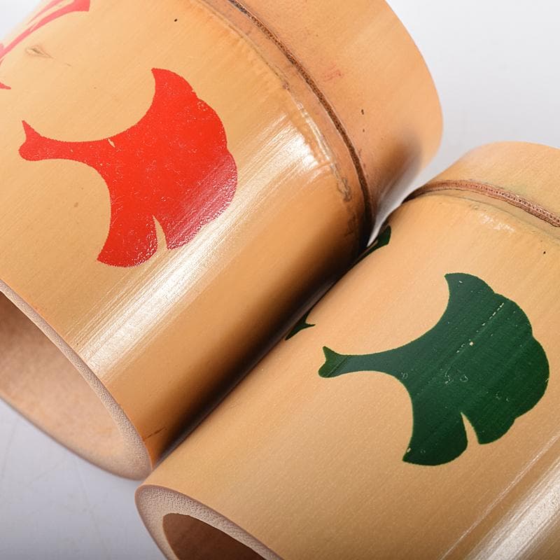 茶道具　黒田正玄作　公孫樹絵　竹蓋置　一双　大徳寺森山歓渓極め箱　V　R7964