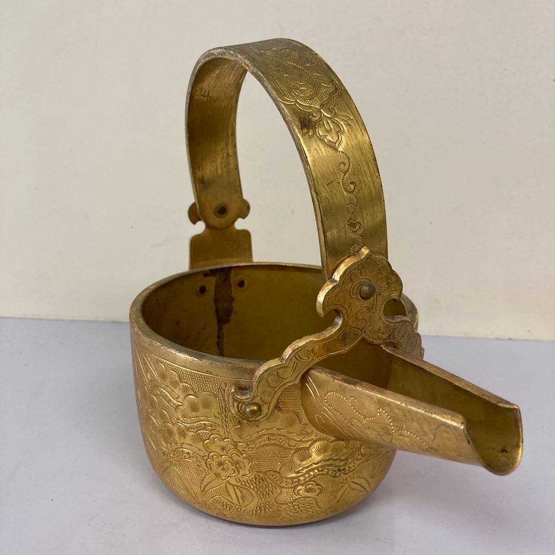 E4 骨董品真鍮製 彫金 提子古い酒器 アンティーク 中国美術 昭和レトロ レト