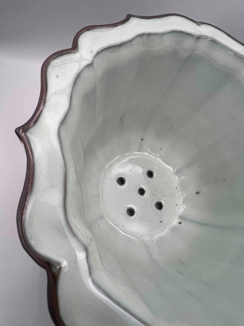 北宋時代 鈞窯　天青紫紅釉葵口盆　花入れ　鉢植え　窯変釉　辰砂(B-30)