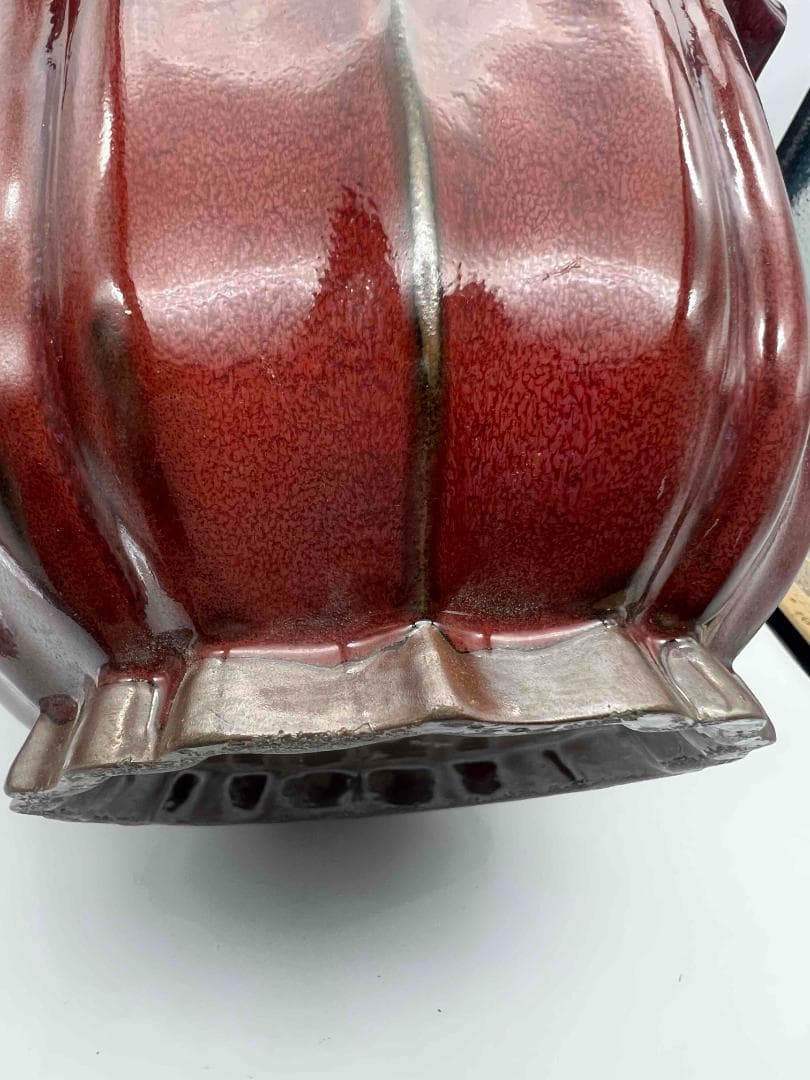 北宋時代 鈞窯　天青紫紅釉葵口盆　花入れ　鉢植え　窯変釉　辰砂(B-30)