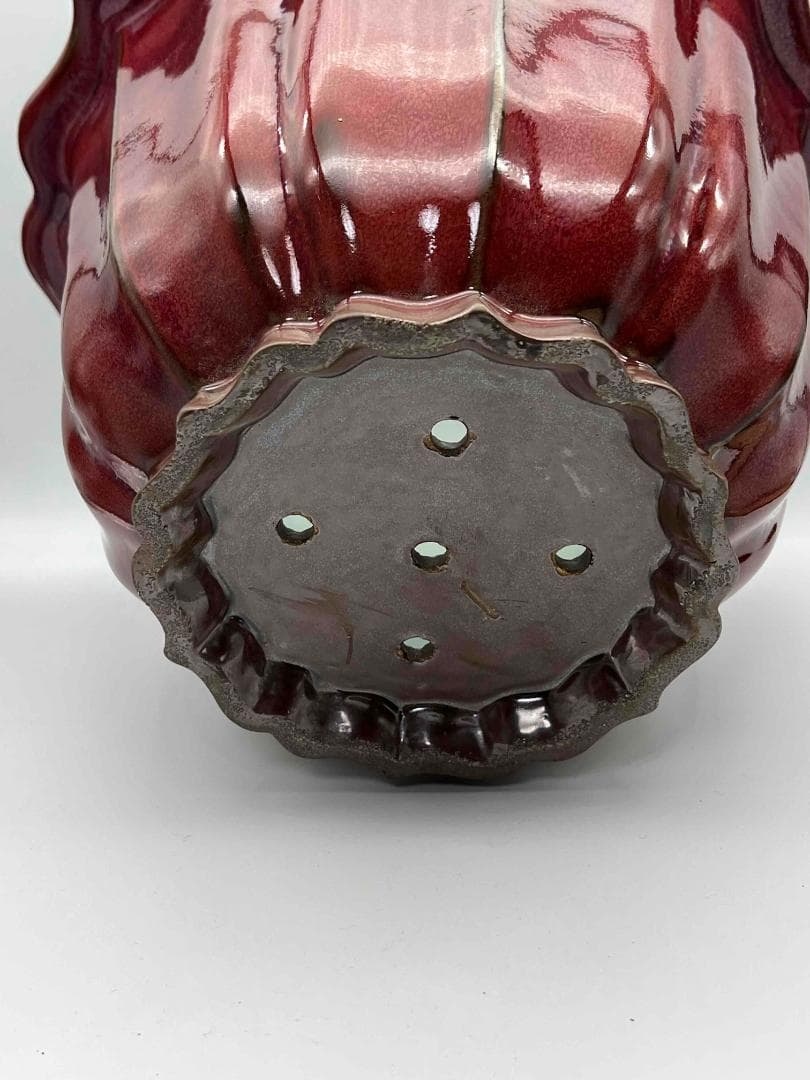 北宋時代 鈞窯　天青紫紅釉葵口盆　花入れ　鉢植え　窯変釉　辰砂(B-30)