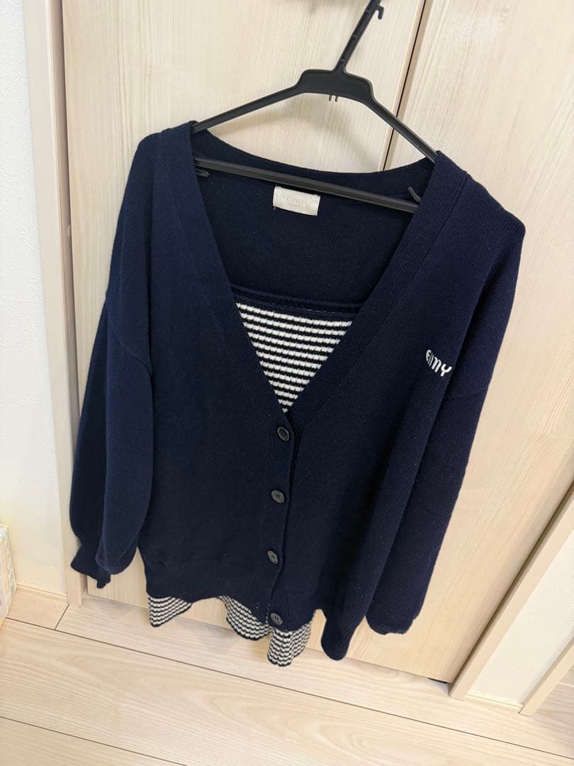 eimy ロゴカーデワンピースニットセットアップ ネイビー