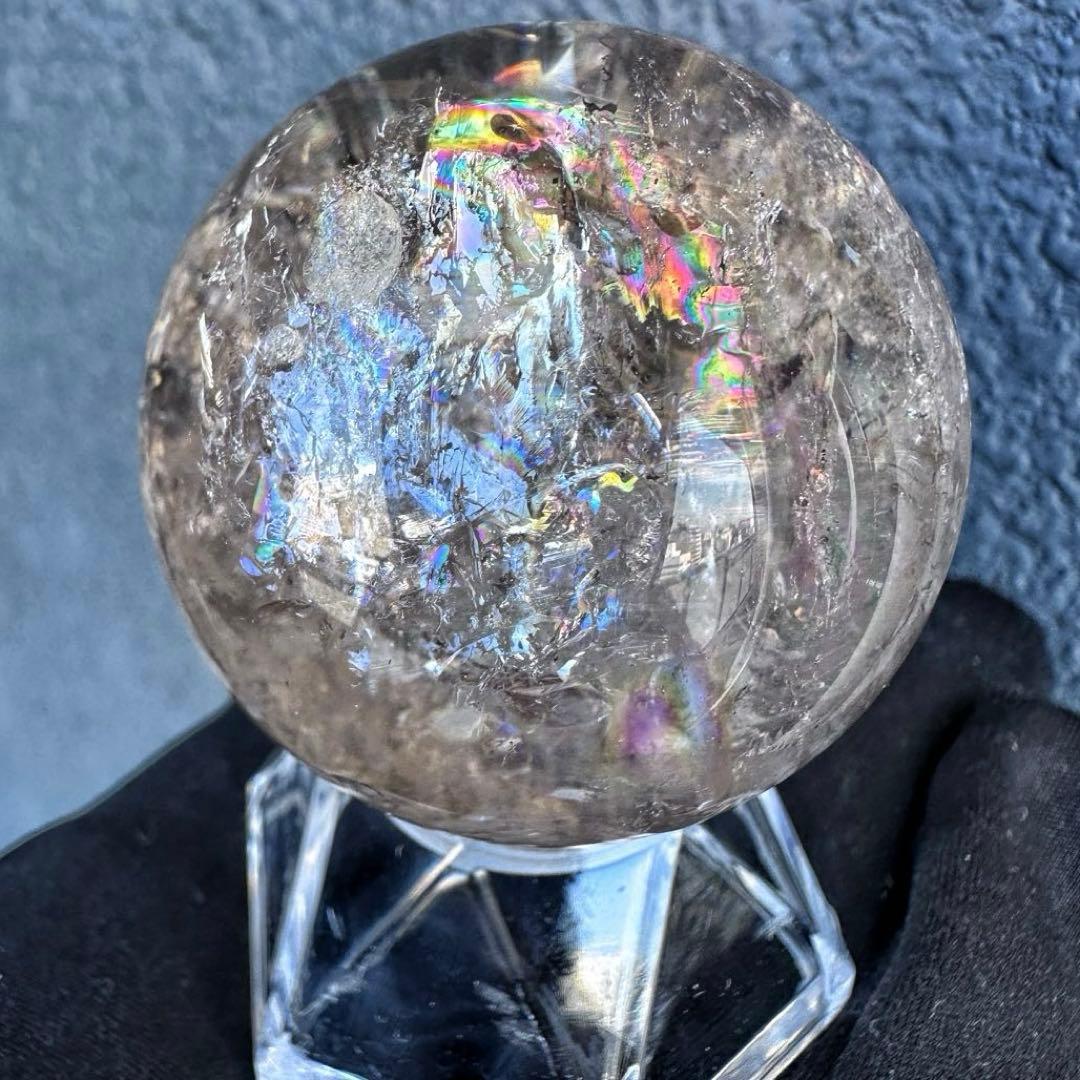 爆アレ❗️ 開運 魔除 ❗️レインボー☆スモーキークォーツ丸玉☆天然石A1290