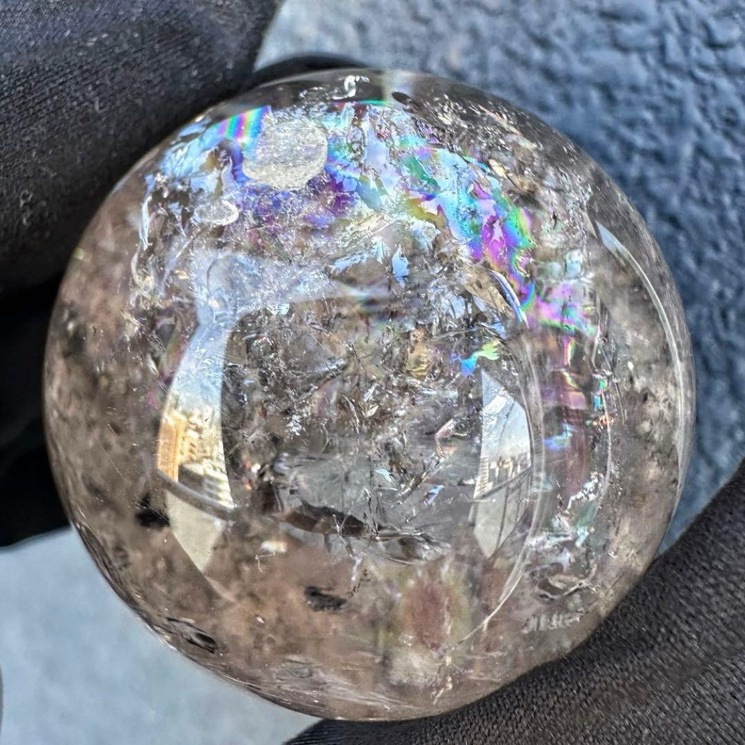 爆アレ❗️ 開運 魔除 ❗️レインボー☆スモーキークォーツ丸玉☆天然石A1290