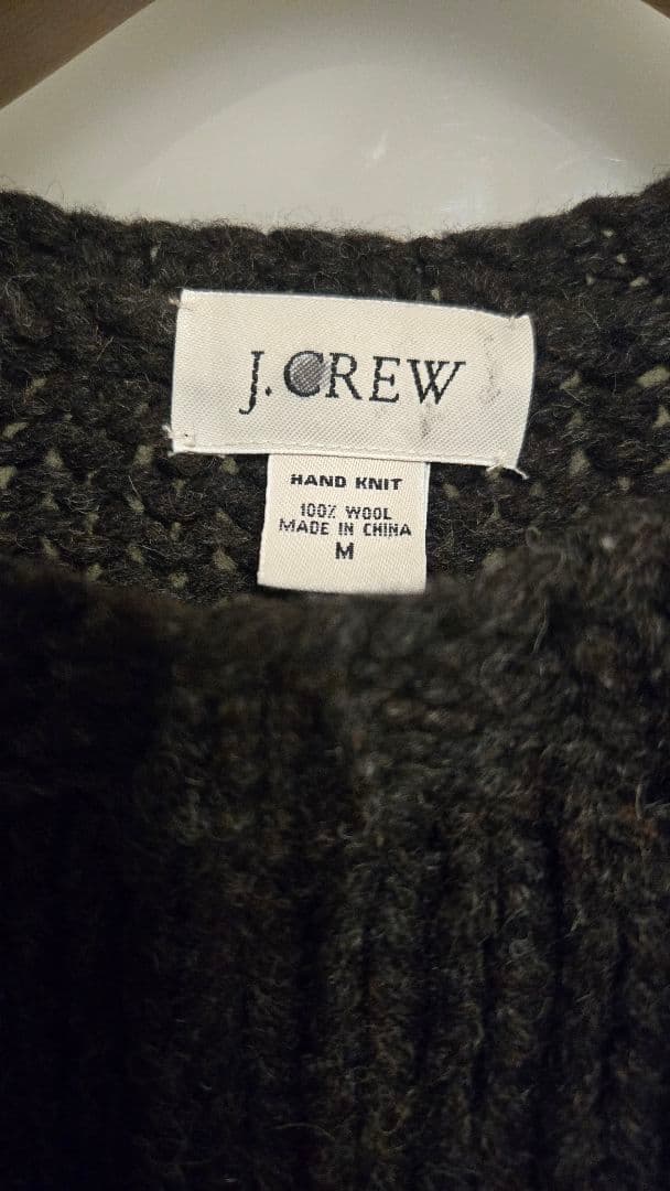 90s J.CREW ニット ハンドニット 水色 肉厚 実寸XL