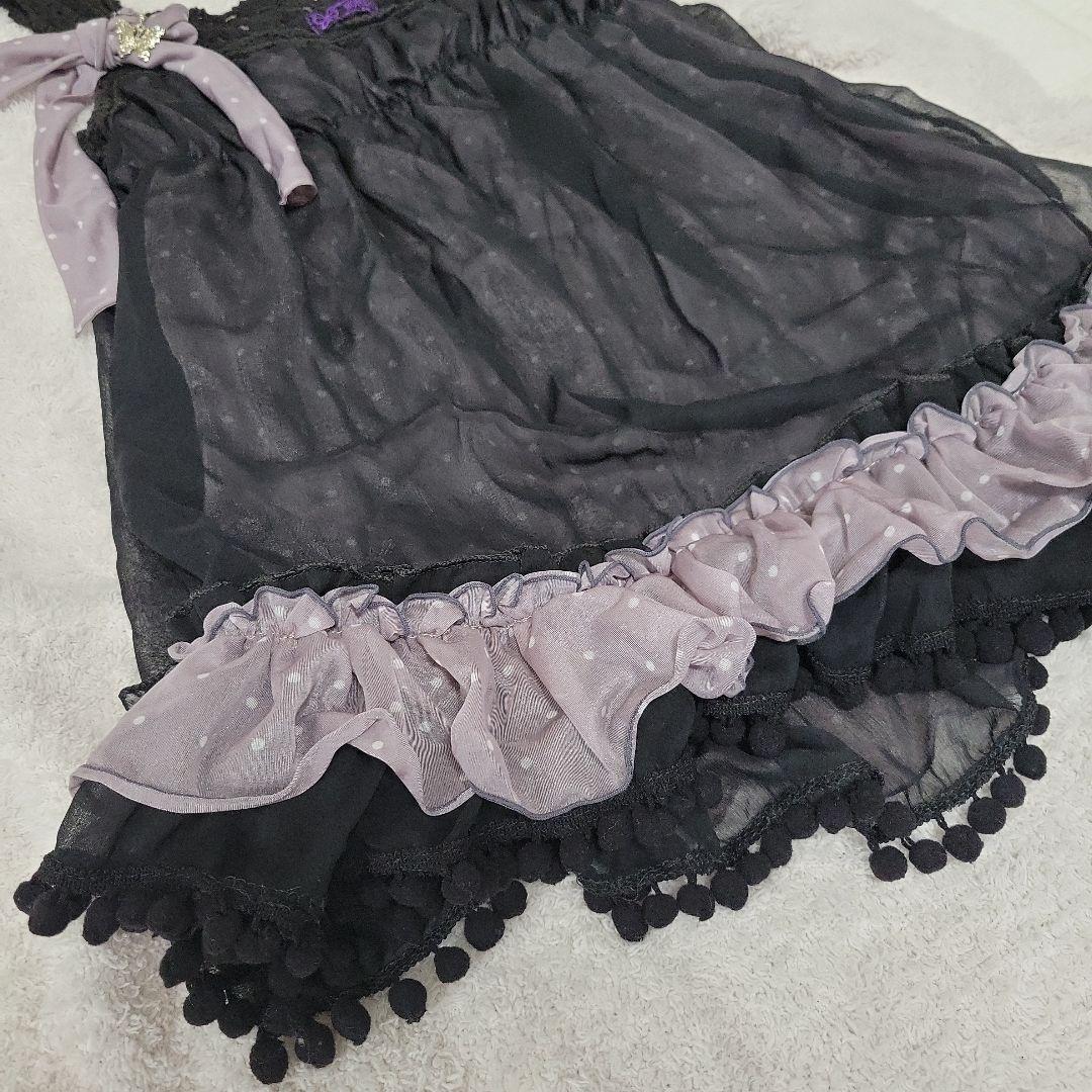 HONEY 黒紫 シフォンキャミソール リボン 蝶チャーム付き