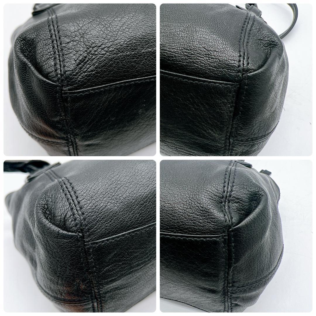 美品 genten ハンドバッグ ゴートレザー 横長 ロゴ型押し f643