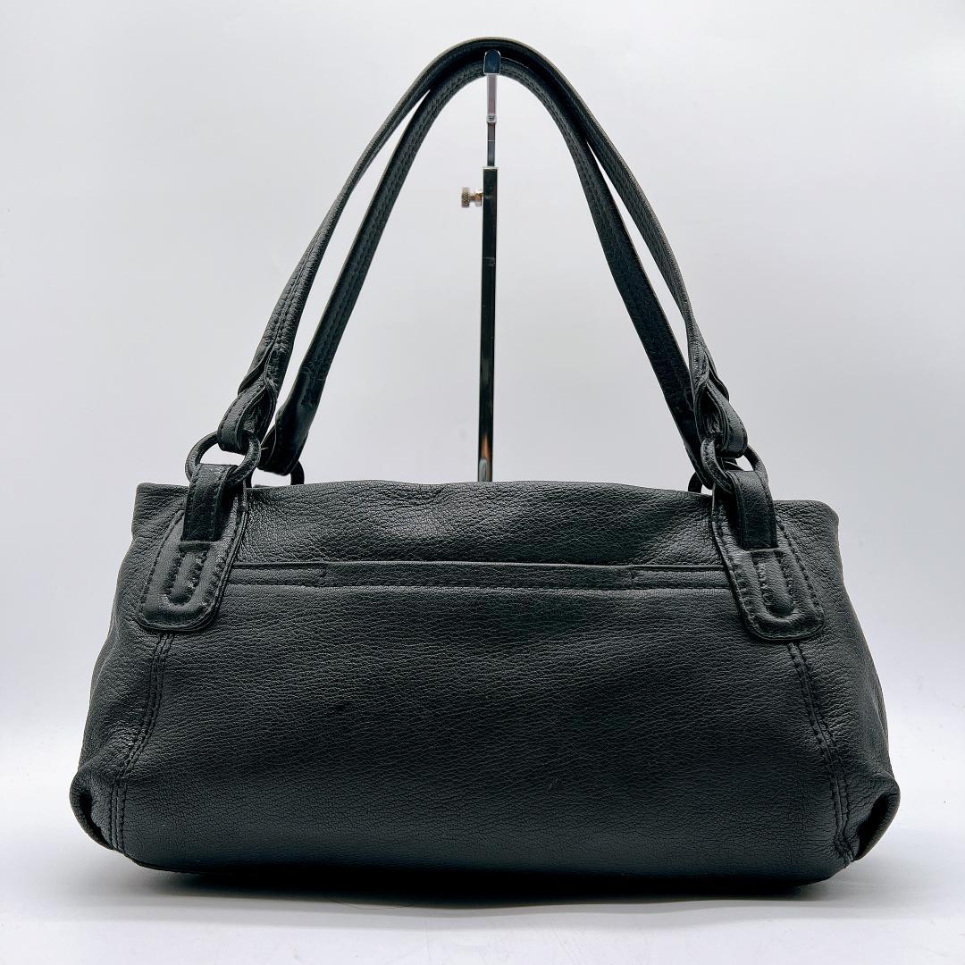 美品 genten ハンドバッグ ゴートレザー 横長 ロゴ型押し f643