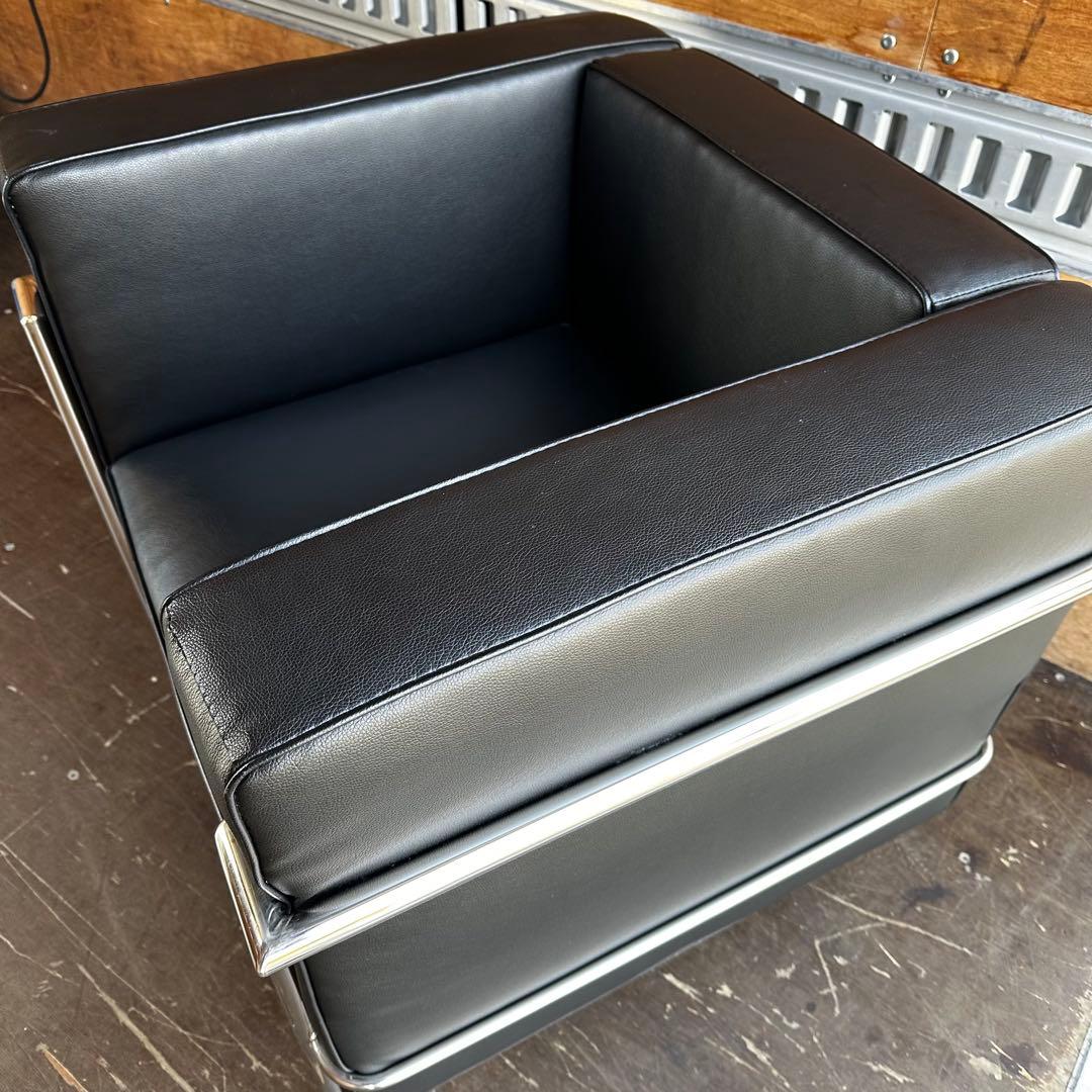 1人掛けソファ ブラック レザー合成皮革 ル・コルビュジェ LC2 リプロダクト