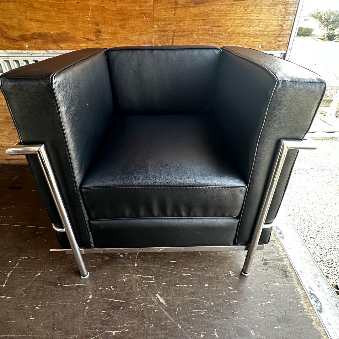 1人掛けソファ ブラック レザー合成皮革 ル・コルビュジェ LC2 リプロダクト