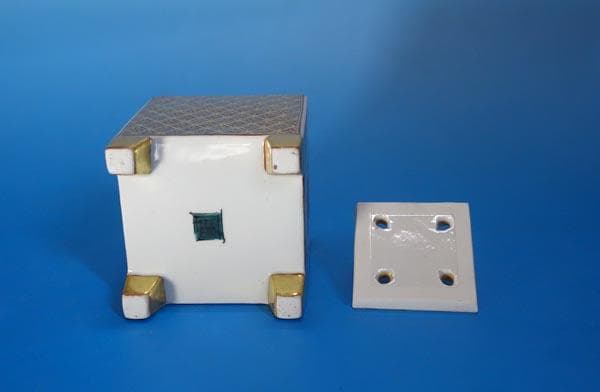 九谷焼　金襴手　角香炉　四方香炉　 山岸政明　共箱　石川県無形文化財 2004