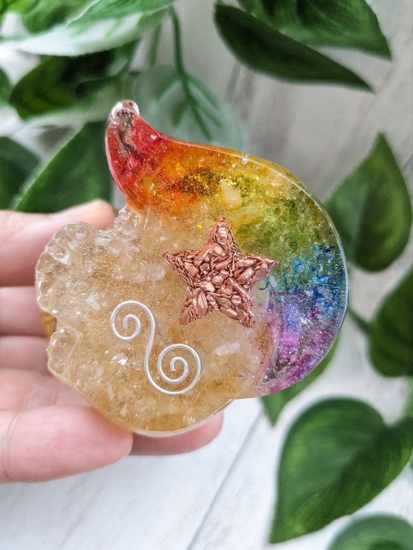 【睦月】レインボーオーラ水晶の魔法のステッキ形オルゴナイト☆他３点