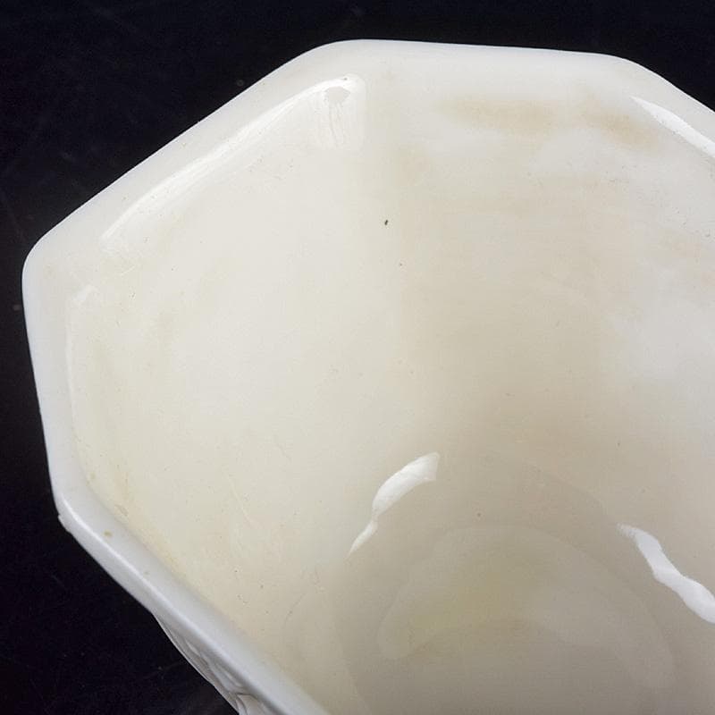 中国　徳化窯白磁　花刻　八角煎茶碗　六客　箱付　M　9027E