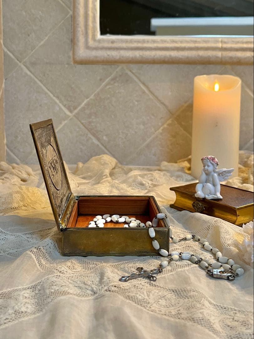 ◆フランスアンティーク｜ブロンズ真鍮エンジェル彫刻ジュエリーボックス小物入れ小箱