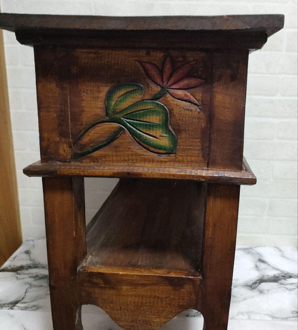 アジアン家具 バリ島 ロータス柄 木製 チェスト サイドテーブル 猫脚