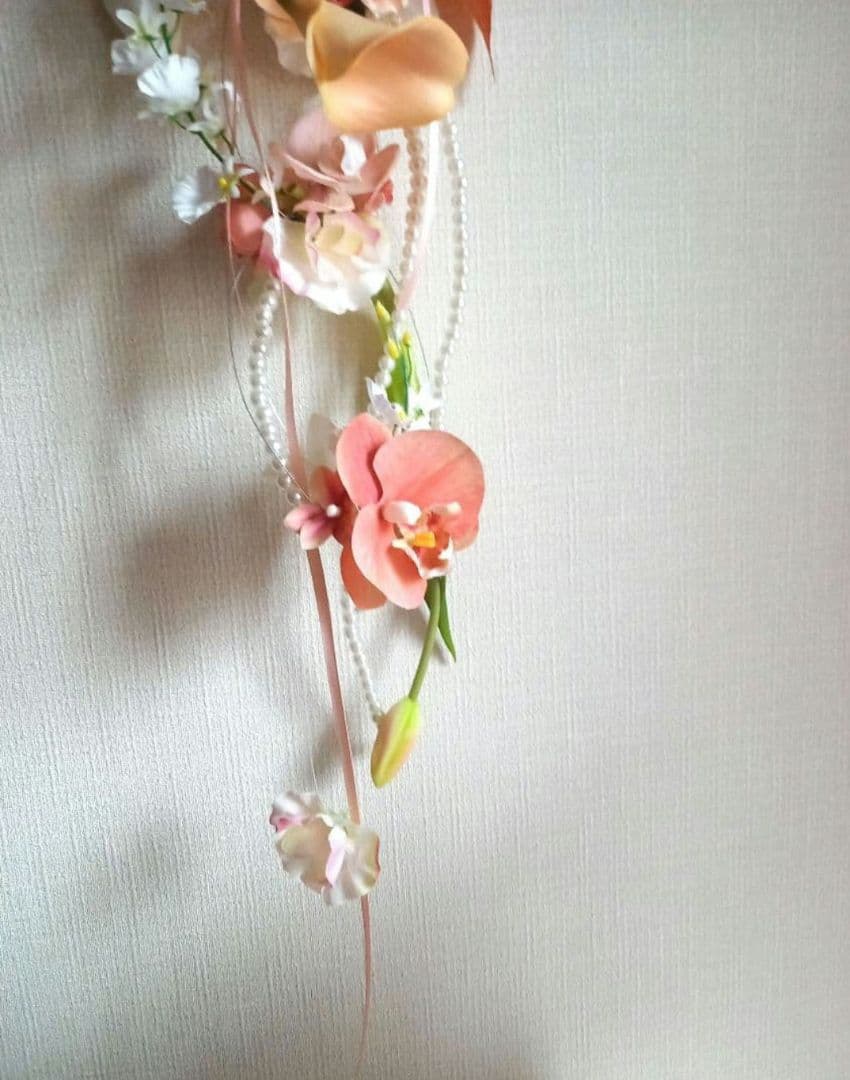 ※アウトレット　コーラル　胡蝶蘭　ウェディングブーケ　パールブーケ　リボン　造花