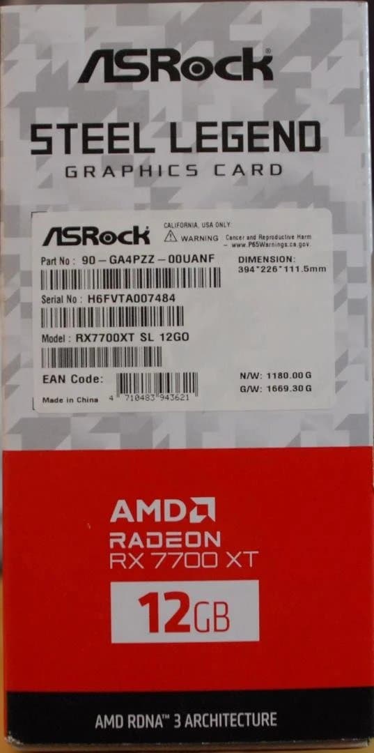 グラフィックボード・グラボ・ビデオカード Radeon RX 7700 XT Steel Legend 12GB OC