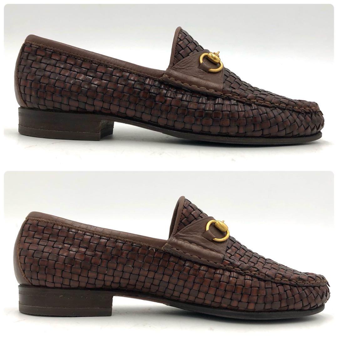 GUCCI グッチ ホースビット ローファー　編み込み 濃茶 23.5