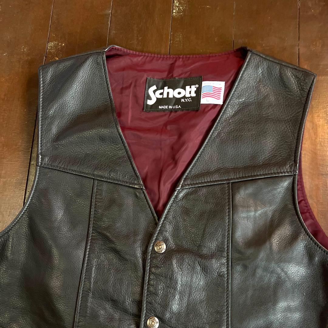 USA製！！【Schott N.Y.C. ショット】レザーベスト 本革ブラック