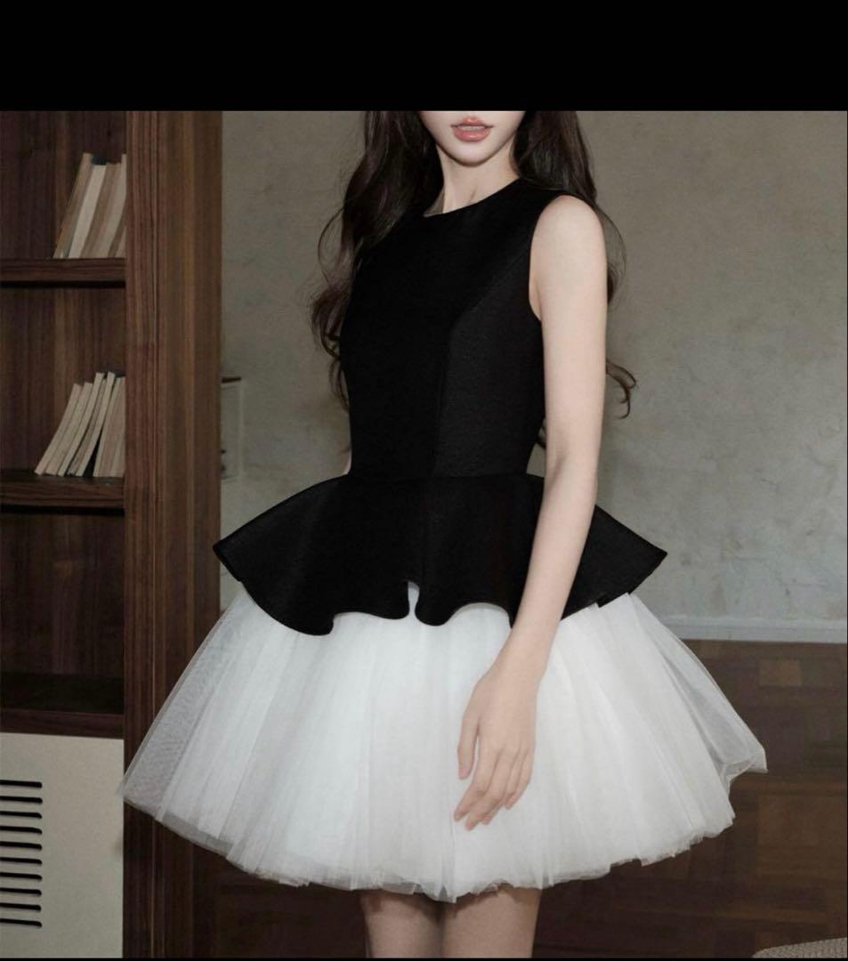 チュールドッキングノースリーブワンピース nanastyle