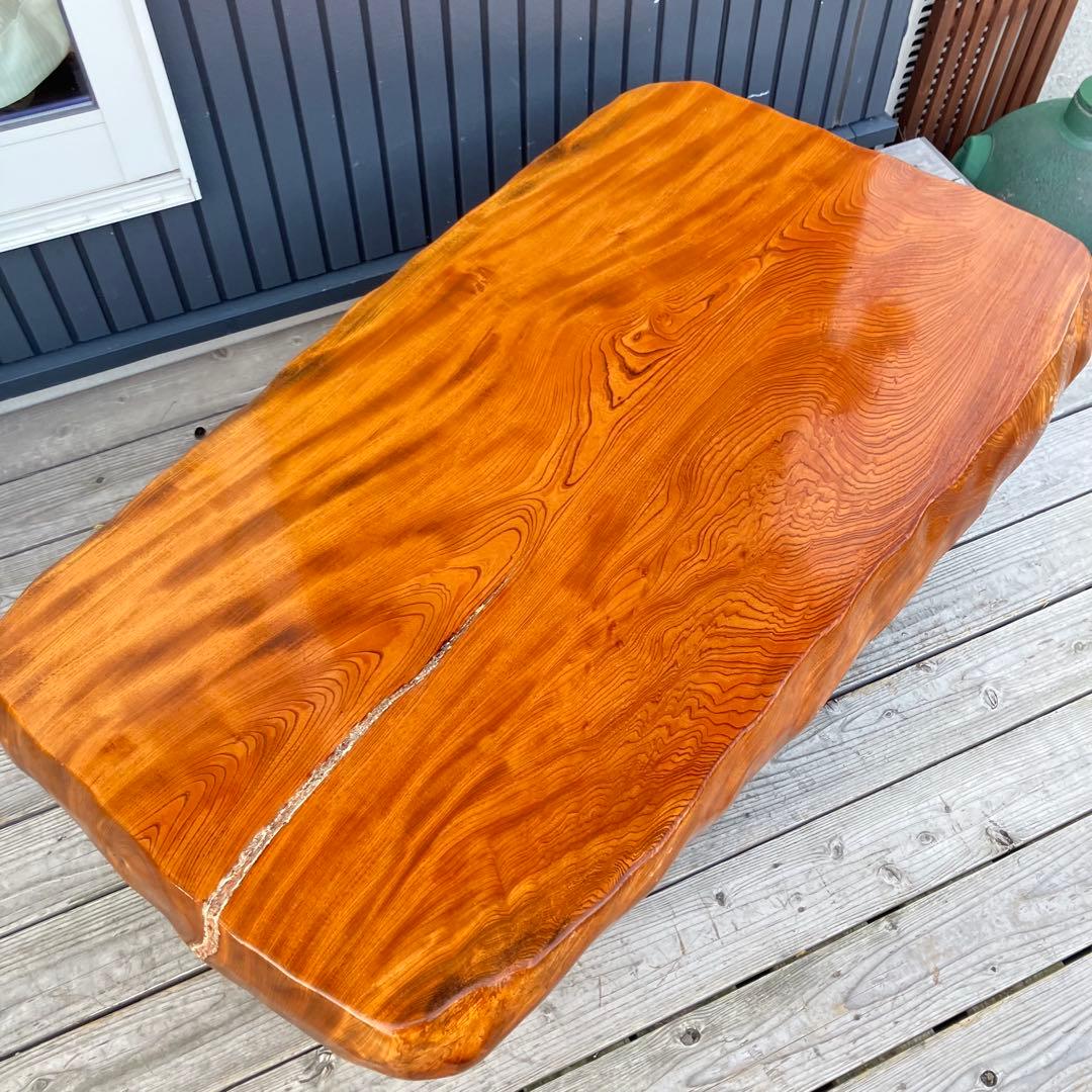 昭和レトロ 木製 天然木 欅材 一枚板 脚付き 座卓 センターテーブル 古家具