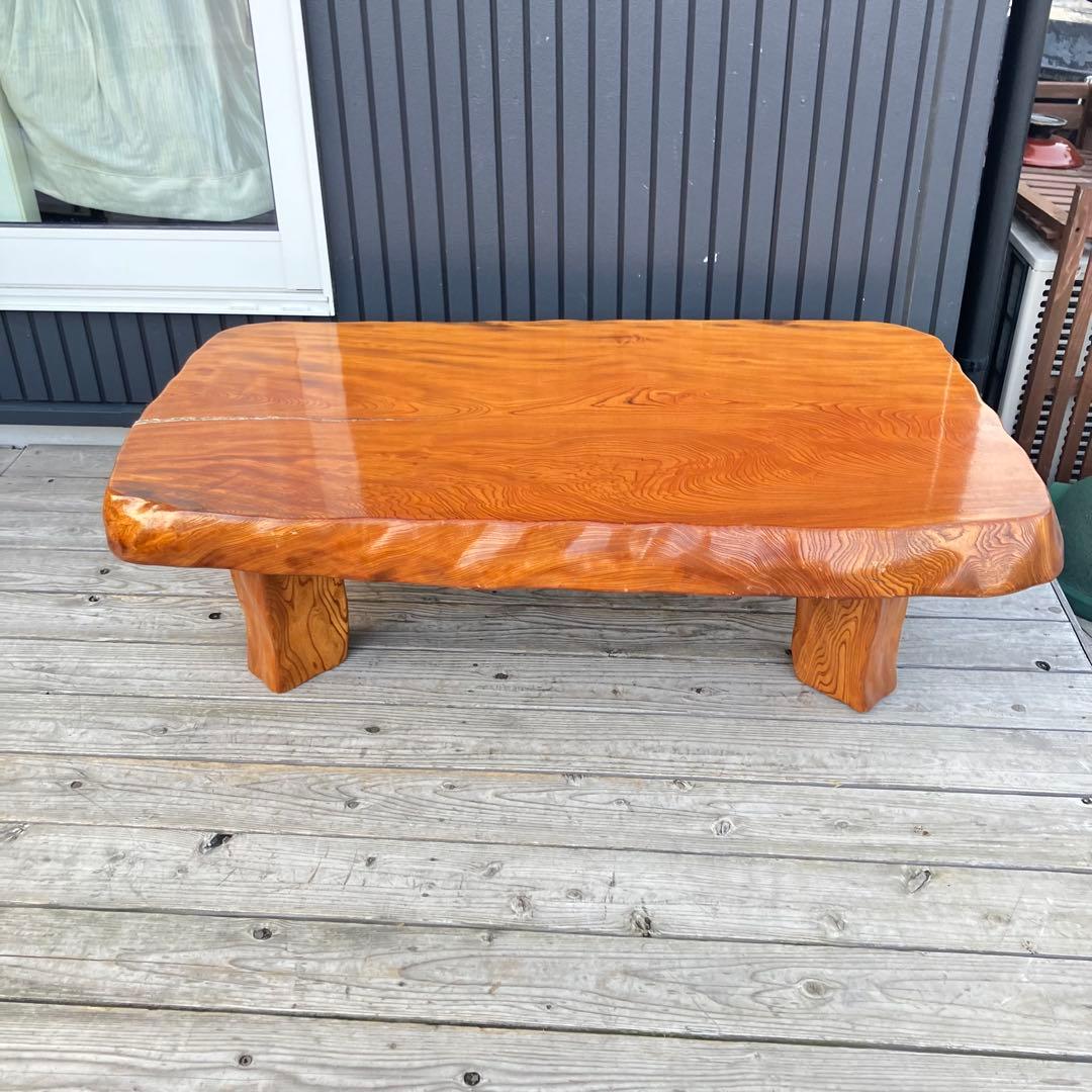 昭和レトロ 木製 天然木 欅材 一枚板 脚付き 座卓 センターテーブル 古家具