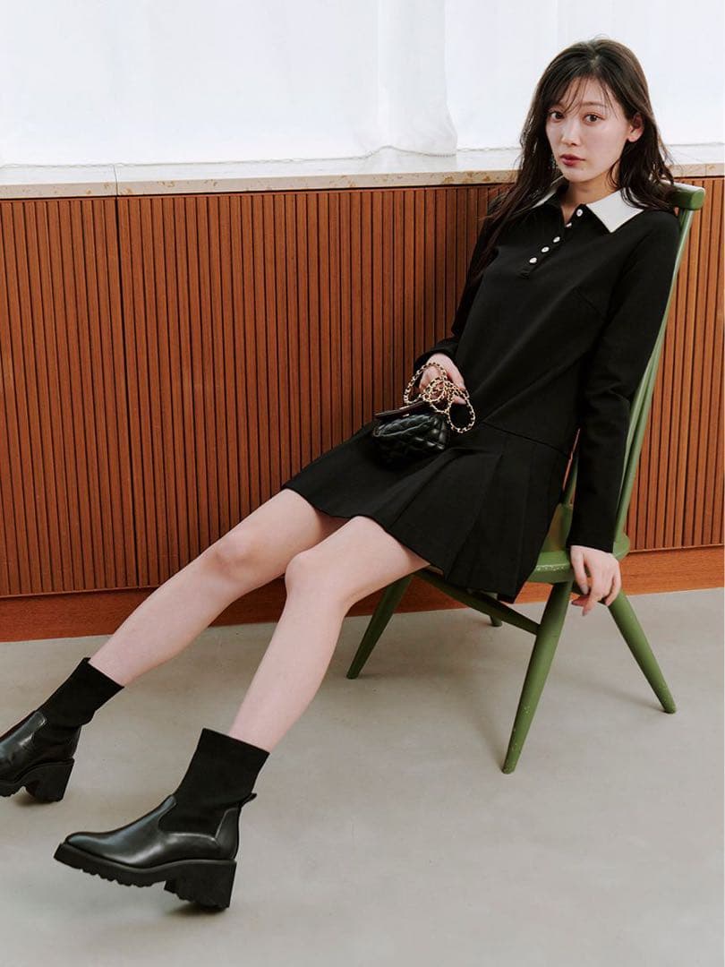 snidel 衿つきプリーツカットミニワンピース 美品