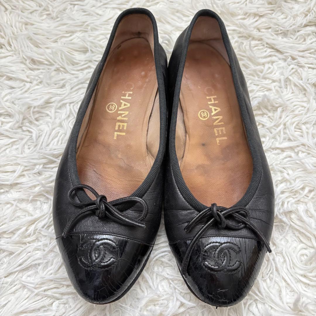 CHANEL シャネル　黒　ブラック　レザー　ココマーク　22.5cm 35.5