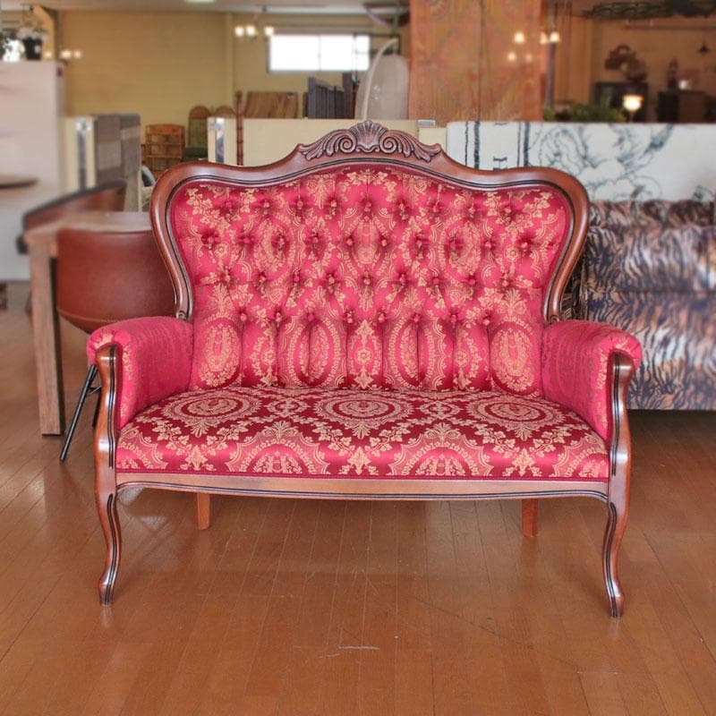 クラシックソファ 幅130cm ファブリック ベンチ 猫足 222-1333