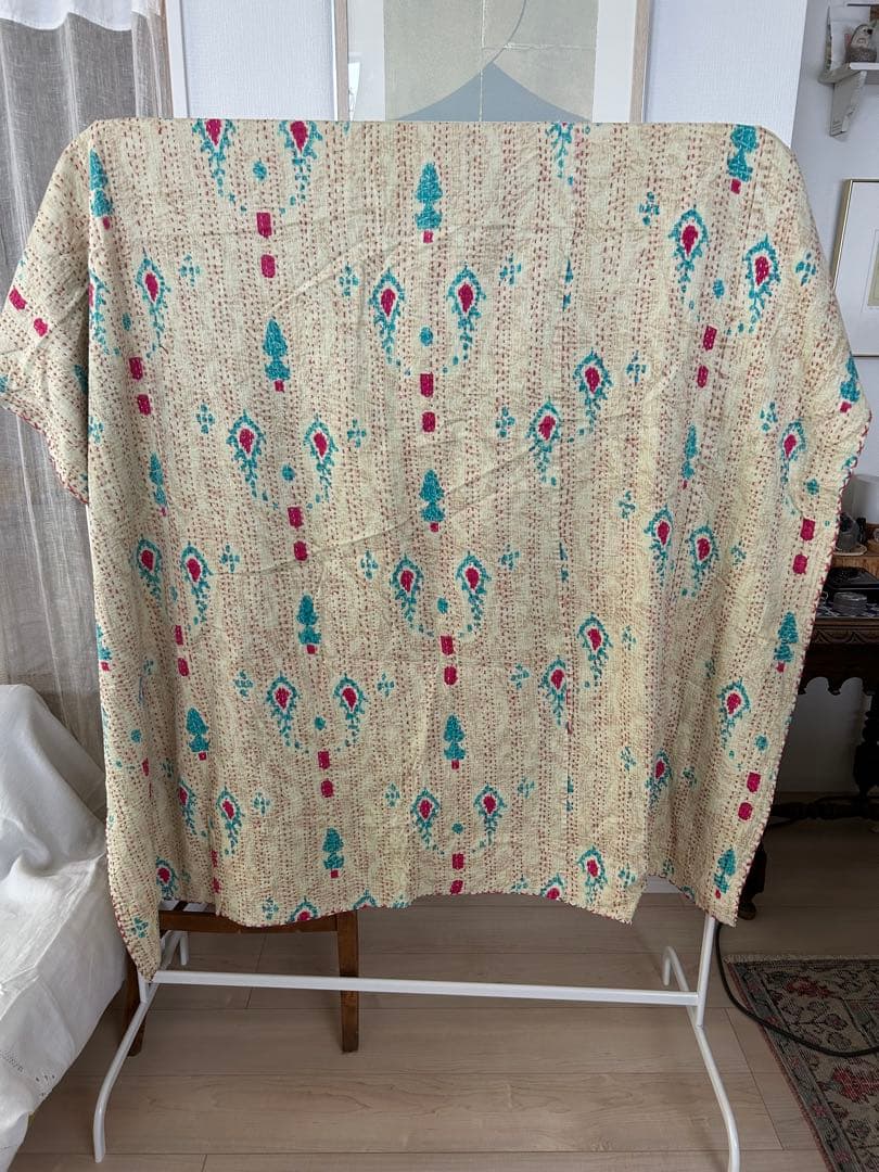 ◆グリーンのマルチカバー　キルティングブランケット　ボタニカル