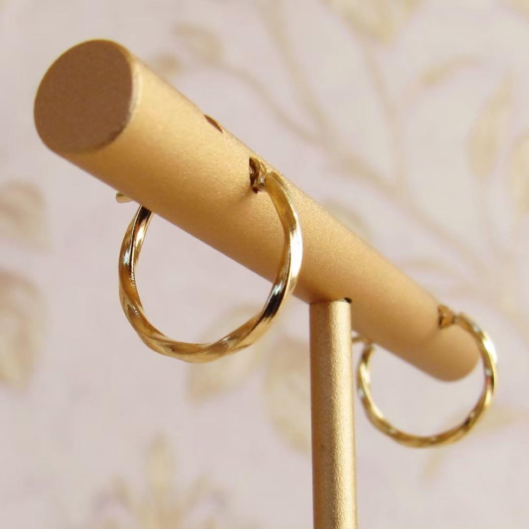 K18 ピアス フープ 18K ツイスト つけっぱなし 片耳 12 12ミリ