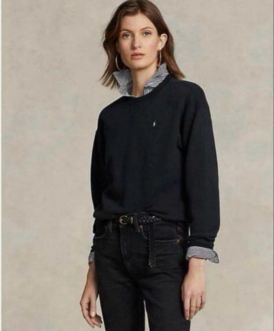 美品✳︎ポロラルフローレンサイドリブスウェットトレーナー黒ホワイトポニーS正規品